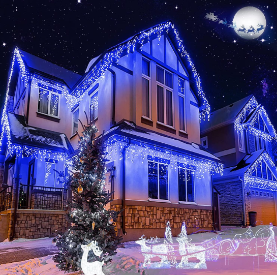 Instalatie Craciun Turturi 25m 640 LED Perdea Albastra Exterior Interior [4]