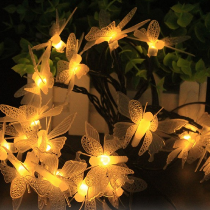 Instalatie de exterior cu incarcare solara 50 LED 5 metri cu fluturi alb cald [4]