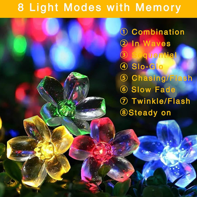 Lumini pentru gradina cu incarcare solara 50 LED, 5 metri cu flori multicolor [4]