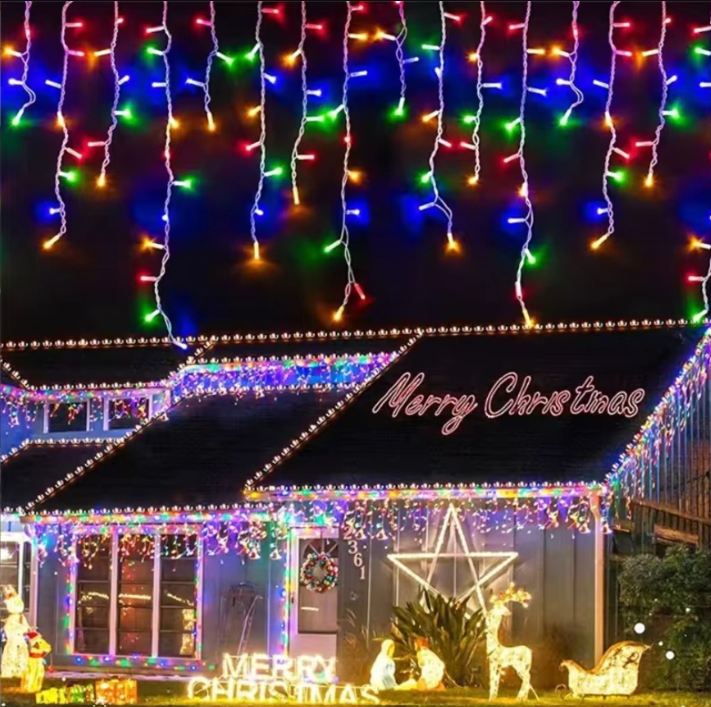 Instalatie LED Craciun 25m x 1m, Franjuri, 640 LED-uri Multicolor, 8 Moduri, Alimentare 220V, Interconectabila – Ghirlanda Turturi Exterior/Interior Festiv​​​​​​​, BZRSH [5]