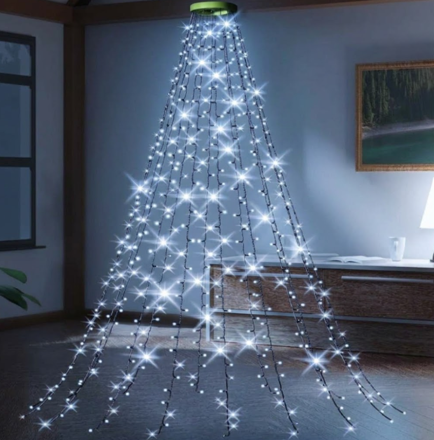 Instalatie Luminoasa Cascada pentru Brad, Alb Rece, 400 LED, 16 Siruri x 2 m, 8 Moduri, IP44 [5]