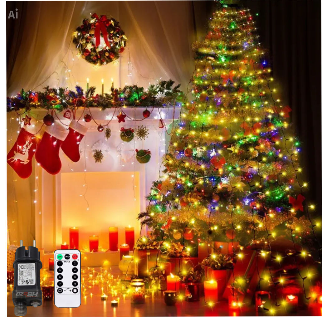 Instalație Luminoasă Cascadă pentru Brad, Pom de Craciun, 400 LED Multicolor, Telecomandă, 8 Moduri, IP44 [1]
