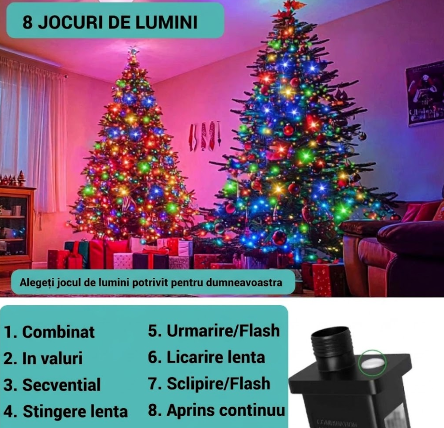 Instalație Luminoasă Cascadă pentru Brad, Pom de Craciun, 400 LED Multicolor, Telecomandă, 8 Moduri, IP44 [5]