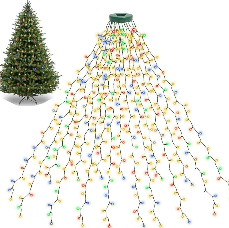 Instalație Luminoasă Cascadă pentru Brad, Pom de Craciun, 400 LED Multicolor, Telecomandă, 8 Moduri, IP44 [6]