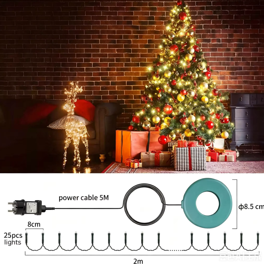 Instalație Luminoasă Cascadă pentru Brad, Pom de Craciun, 400 LED Alb Cald, Priza, Telecomandă, 8 Moduri, IP44 [3]