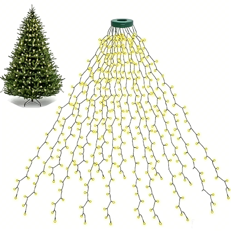 Instalație Luminoasă Cascadă pentru Brad, Pom de Craciun, 400 LED Alb Cald, Priza, Telecomandă, 8 Moduri, IP44 [2]