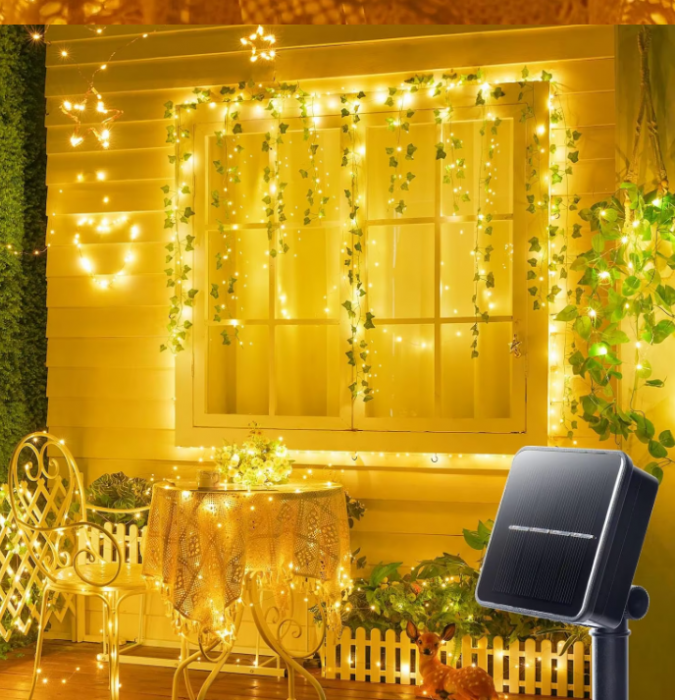 BZRSH Instalatie Luminoasa Solara Cupru 30m 300 LED Alb Cald 8 Efecte IP65 Telecomanda [7]