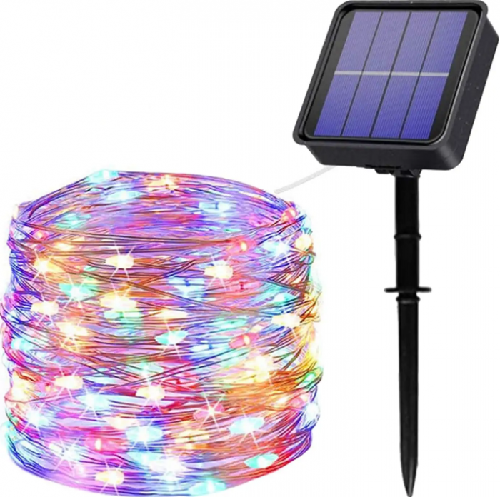 Instalație luminoasă solară din cupru 30 metri, 300 LED-uri, 8 efecte, Panou solar, Telecomandă, Lumină multicolora, Rezistentă la apă [3]