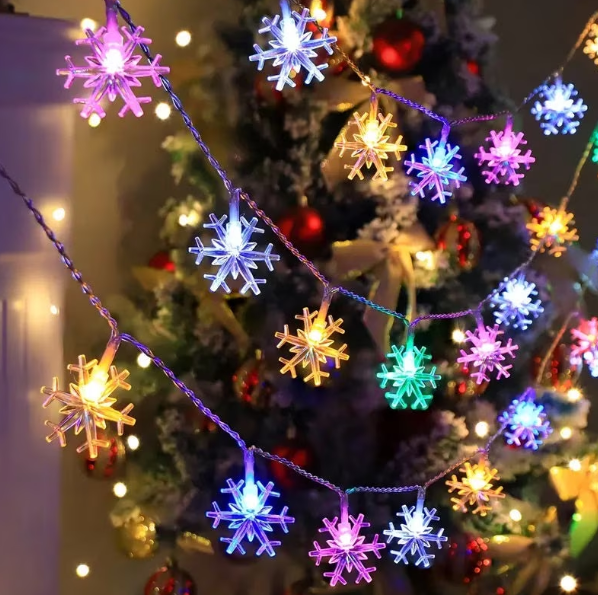 Instalatie Solara Craciun cu 50 Fulgi de Zapada , Cristal 50 LED, Lumina Multicolora, 7m Lungime, BZRSH [3]