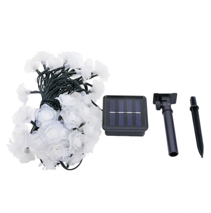 Instalatie solara de gradina, flori de trandafir cu 50 LED, alb cald, 5 metri [5]