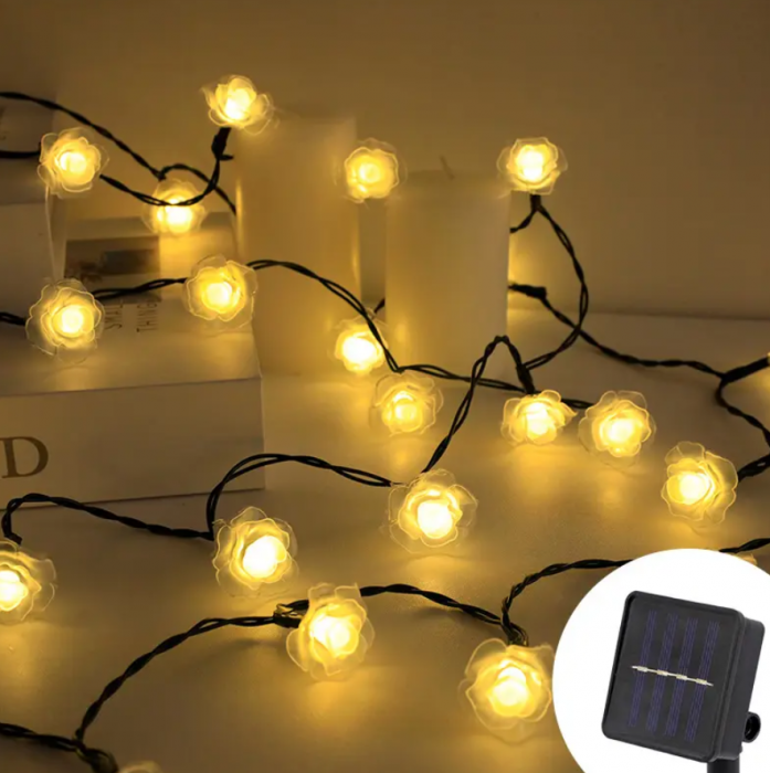 Instalatie solara de gradina, flori de trandafir cu 50 LED, alb cald, 5 metri [4]