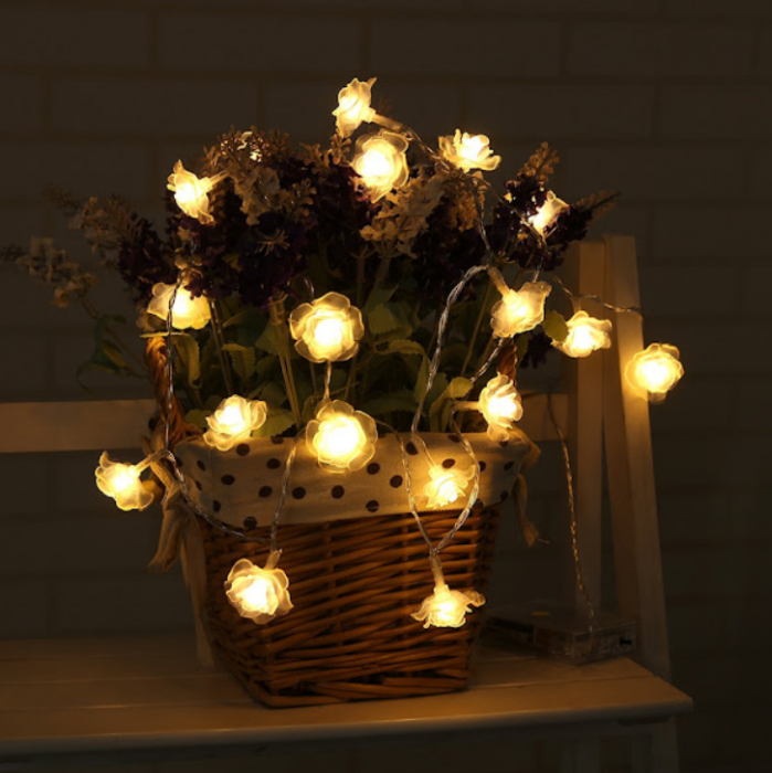 Instalatie solara de gradina, flori de trandafir cu 50 LED, alb cald, 5 metri [2]