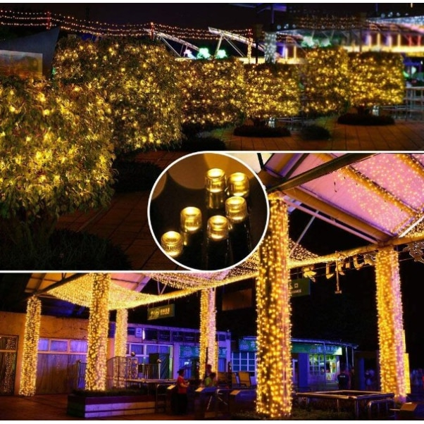 Instalatie Solara Decorativa Craciun 45m, 450 LED Alb Cald, BZRSH, Telecomanda, 8 Moduri Iluminare – Ghirlanda LED Exterior/Interior, IP44, Autonomie 8-10 Ore [2]