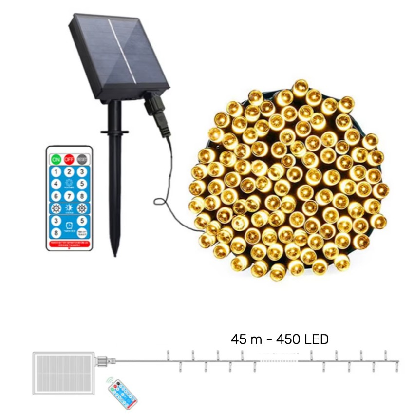 Instalatie Solara Decorativa Craciun 45m, 450 LED Alb Cald, BZRSH, Telecomanda, 8 Moduri Iluminare – Ghirlanda LED Exterior/Interior, IP44, Autonomie 8-10 Ore [5]