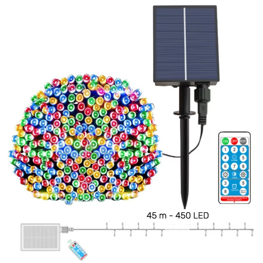 Instalatie Solara Decorativa Craciun 45m, 450 LED, Multicolor, BZRSH, Telecomanda, 8 Moduri Iluminare – Ghirlanda LED Exterior/Interior, IP44, Autonomie 8-10 Ore, BZRSH [6]