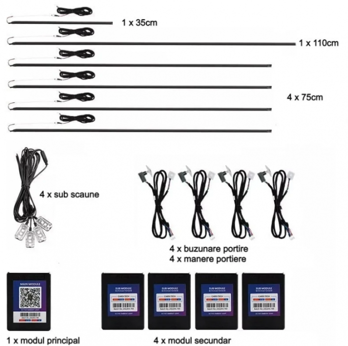 Kit 18 in 1 lumini ambientale dinamice auto RGB acrilic, wireless [2]