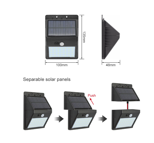 Lampă LED cu incarcare solară cu senzor de miscare și panou extern 30LED  IP65 [4]