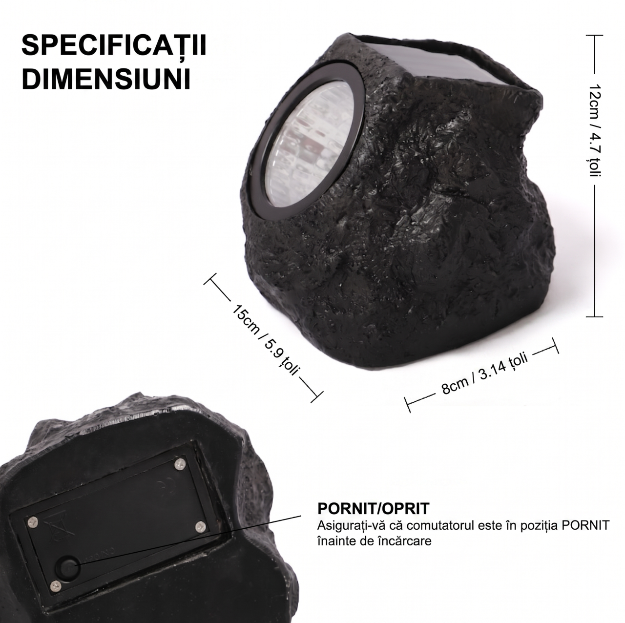 Lampa solara decorativa BZRSH forma piatra lumina alb rece [3]
