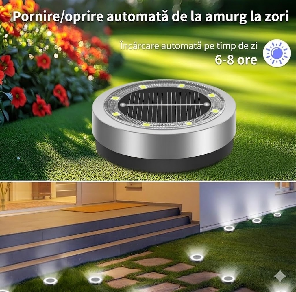Lampă solară incastrată gazon, 8 LED-uri, inox IP65, lumină rece, pentru alee și grădină, set 8 buc [3]