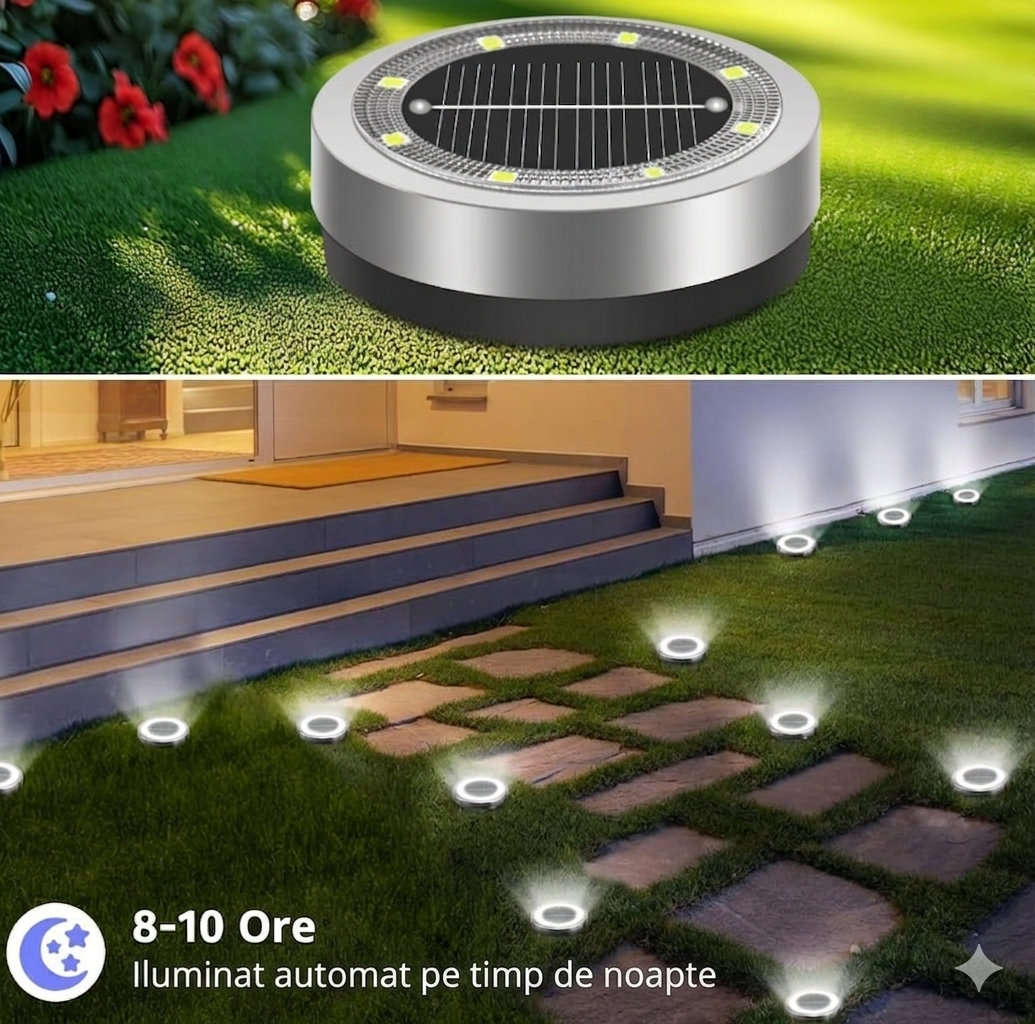 Lampă solară incastrată gazon, 8 LED-uri, inox IP65, lumină rece, pentru alee și grădină, set 8 buc [2]
