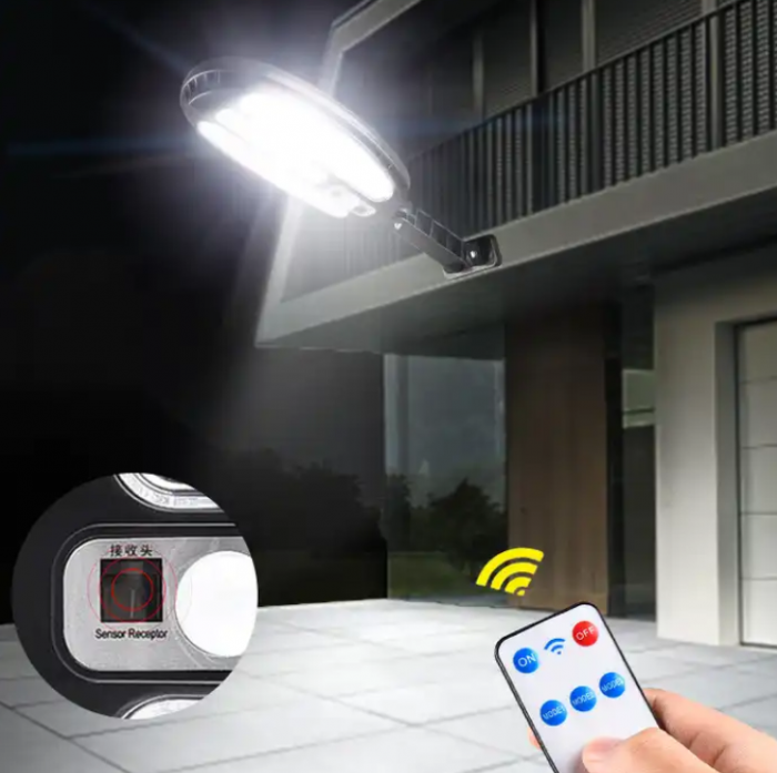 Lampa solara LED 138 COB, 30W, senzor de miscare, telecomanda, 3 moduri de functionare [5]