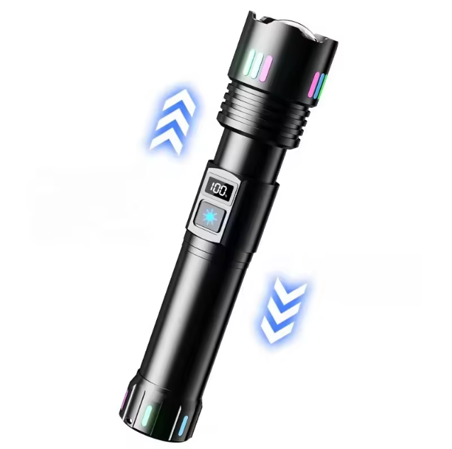 Lanterna LED BZRSH®, din aluminiu, sursa P45 Ultra-Bright, profesionala, focus ajustabil, acumulator inclus, rezistenta la apa, incarcare USB, 2000 lumeni, ecran LCD, Negru [5]