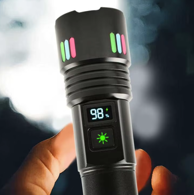 Lanterna LED BZRSH®, din aluminiu, sursa P45 Ultra-Bright, profesionala, focus ajustabil, acumulator inclus, rezistenta la apa, incarcare USB, 2000 lumeni, ecran LCD, Negru [3]