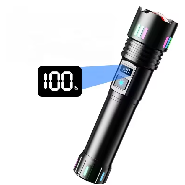 Lanterna LED BZRSH®, din aluminiu, sursa P45 Ultra-Bright, profesionala, focus ajustabil, acumulator inclus, rezistenta la apa, incarcare USB, 2000 lumeni, ecran LCD, Negru [7]