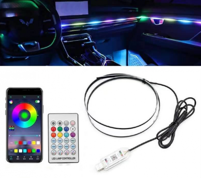 Lumina ambientala auto curcubeu, banda acrilica 110cm, mod Symphony, alimentare USB, BZRSH [2]
