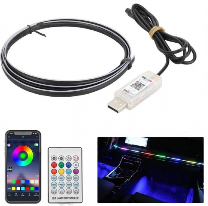 Lumina ambientala auto curcubeu, banda acrilica 110cm, mod Symphony, alimentare USB, BZRSH [3]