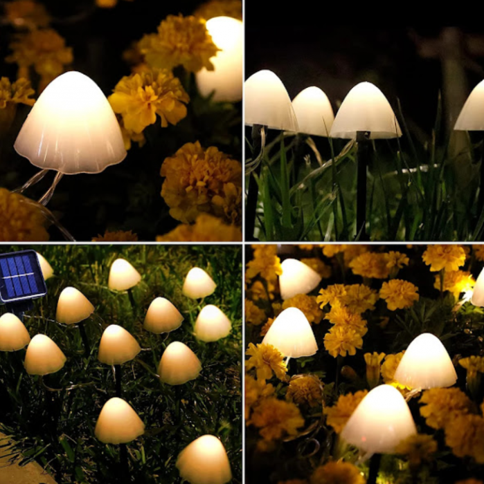 Lumini solare pentru gradina, forma ciuperca, 30 LED, 6 metri, incarcare solara, 8 moduri de iluminare, alb cald [8]