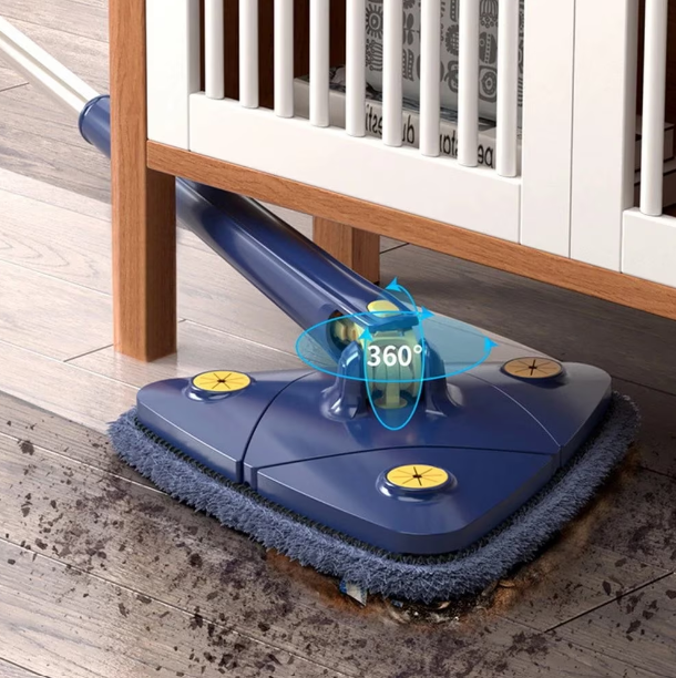 Mop Triunghiular Rotativ 360° cu Stoarcere, Laveta Microfibra, Albastru [2]