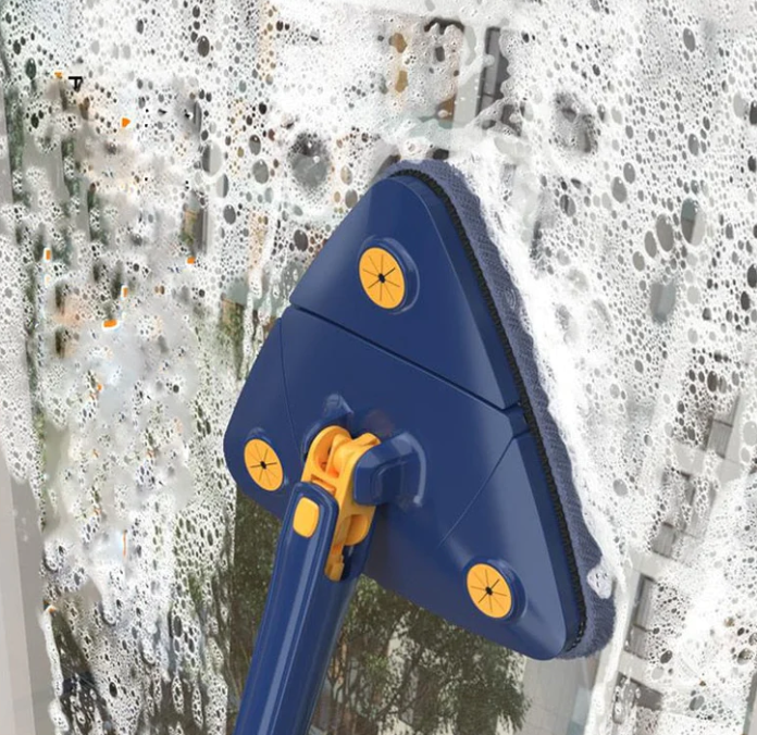 Mop Triunghiular Rotativ 360° cu Stoarcere, Laveta Microfibra, Albastru [4]