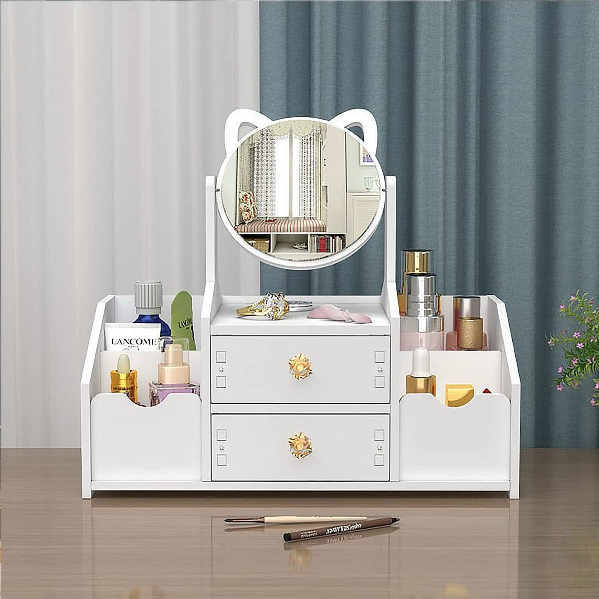 Organizator alb pentru cosmetice și bijuterii, cu sertare si oglinda, PVC 40 x 20 x 14 cm [1]