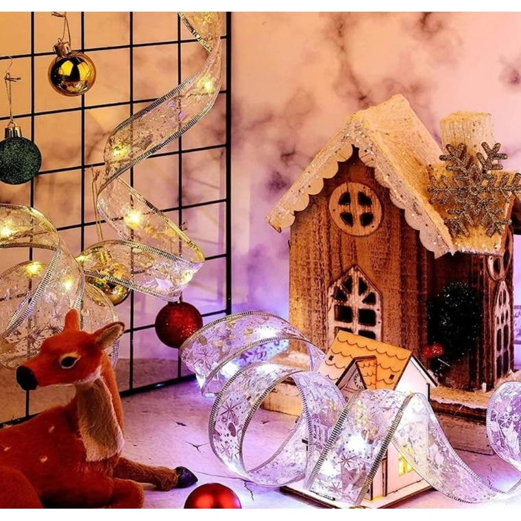 Panglică Luminoasă pentru Bradul de Crăciun BZRSH, 50 LED-uri, 5 m, Argintie cu Lumină Alb Caldă, 8 Programe – Decor Festiv LED, Ghirlandă Crăciun Interior, Alimentare la Rețea [4]