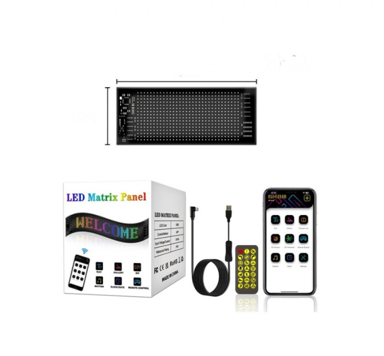 Panou afisaj Matrix LED BZRSH, flexibil, display RGB, 595x120 mm, devil eyes, ochi camion, ceas, mesaje personalizate, control aplicatie si telecomanda, conectare USB [4]