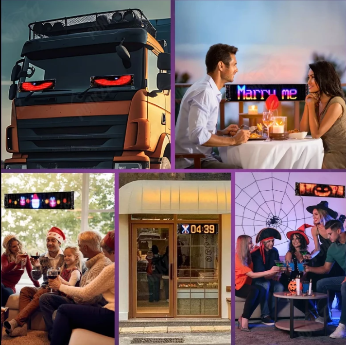 Panou afisaj Matrix LED BZRSH, flexibil, display RGB, 595x120 mm, devil eyes, ochi camion, ceas, mesaje personalizate, control aplicatie si telecomanda, conectare USB [3]