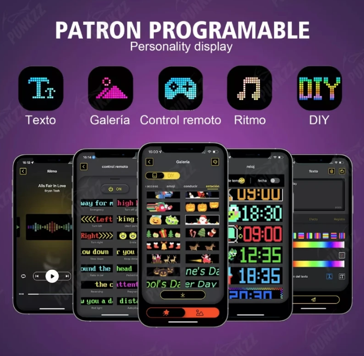 Panou afisaj Matrix LED BZRSH, flexibil, display RGB, 595x120 mm, devil eyes, ochi camion, ceas, mesaje personalizate, control aplicatie si telecomanda, conectare USB [2]