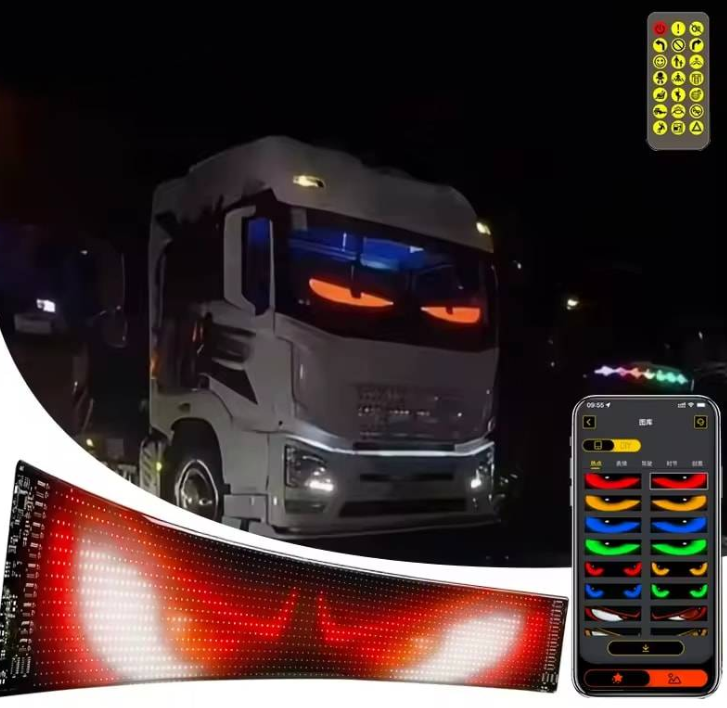 Panou afisaj Matrix LED BZRSH, flexibil, display RGB, 595x120 mm, devil eyes, ochi camion, ceas, mesaje personalizate, control aplicatie si telecomanda, conectare USB [6]