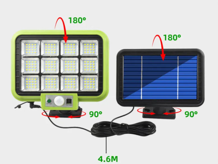 Proiector cu panou solar 192LED SMD, 50W, senzor de miscare, telecomanda, 3 moduri de iluminare, cablu 4.6 metri [7]