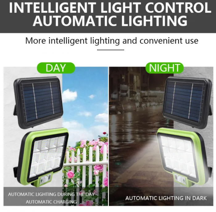 Proiector cu panou solar 192LED SMD, 50W, senzor de miscare, telecomanda, 3 moduri de iluminare, cablu 4.6 metri [3]