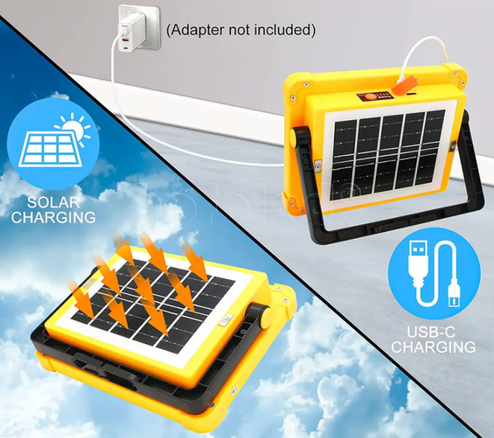 Proiector LED 500W, portabil, IP66, 336LED, cu incarcare solara sau USB, acumulatori 12000mAh [4]