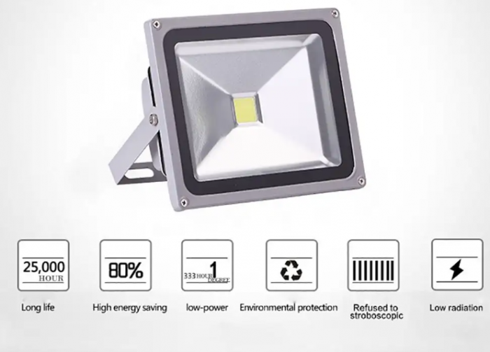 Proiector LED, 50W, lumina alb rece, ajustabil la 180 grade, IP65, 29x23 cm, 220V, rezistent la apa, carcasa aluminiu, BZRSH [6]