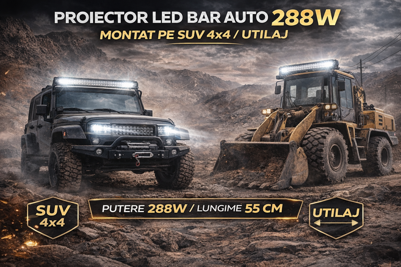 Proiector LED Bar 288W Ultra Puternic, 96 LED 55cm, 12V/24V, Off Road 3 Rânduri, Lumină Alb Rece pentru SUV 4x4 Camion ATV [3]