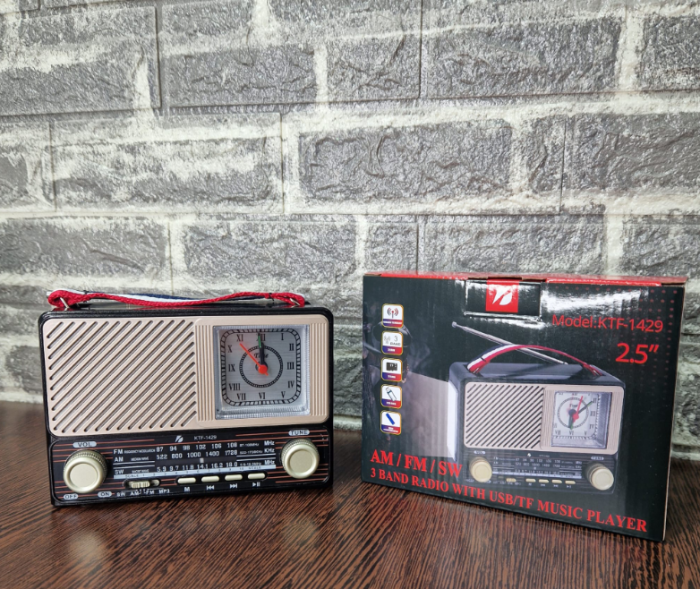 Radio portabil FM/AM/SW, Bluetooth, Port USB/ Card SD, Lanterna, Ceas analog, Antena telescopica, Aspect Retro [2]