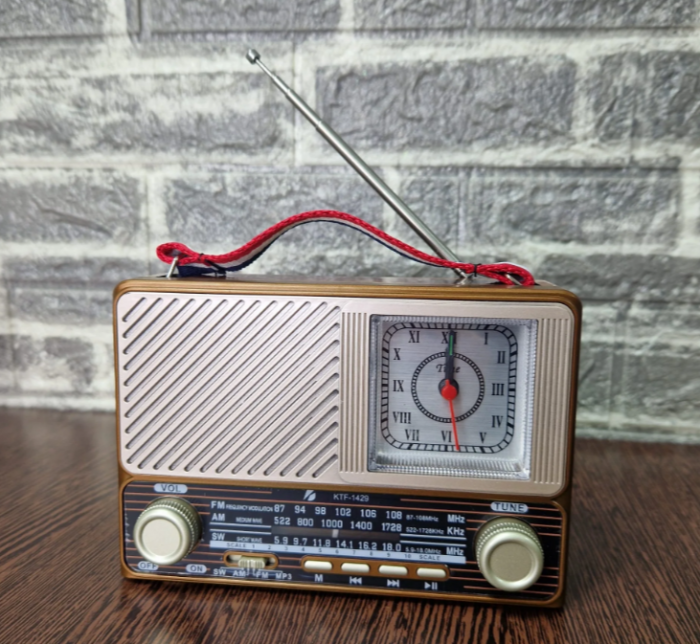 Radio portabil FM/AM/SW, Bluetooth, Port USB/ Card SD, Lanterna, Ceas analog, Antena telescopica, Aspect Retro [3]