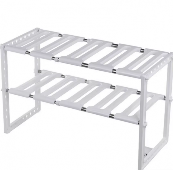 Raft Organizator pentru Bucătărie sau Baie, Extensibil, Alb Inox/PVC, 47 x 26 x 38 cm, TopBazar [2]