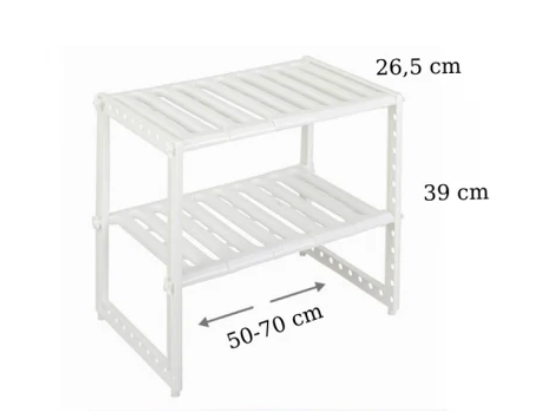 Raft Organizator pentru Bucătărie sau Baie, Extensibil, Alb Inox/PVC, 47 x 26 x 38 cm, TopBazar [8]
