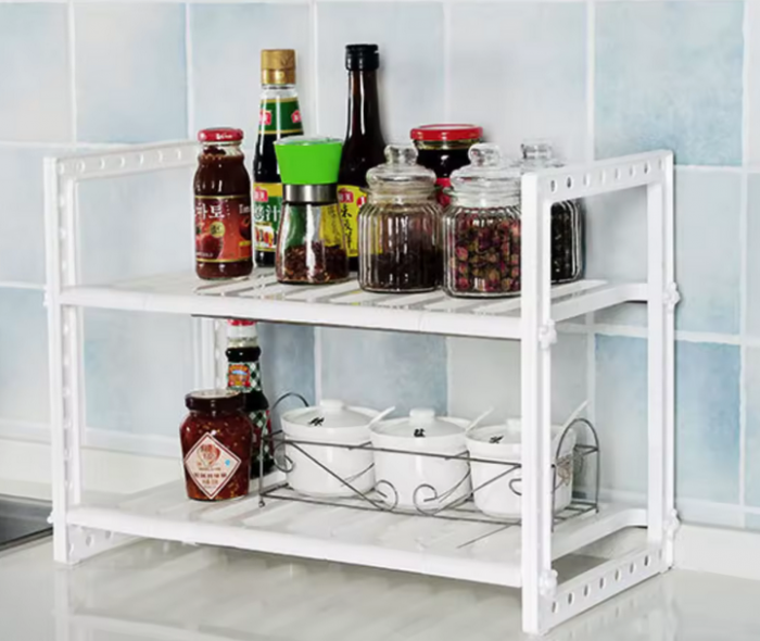 Raft Organizator pentru Bucătărie sau Baie, Extensibil, Alb Inox/PVC, 47 x 26 x 38 cm, TopBazar [6]