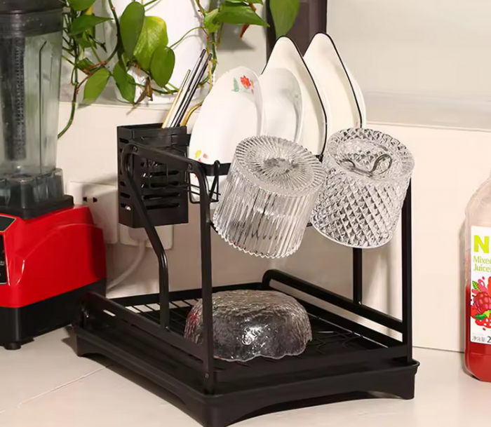 Raft Organizator pentru Vase, Negru, din metal, cu tava de scurgere, 42 x 30 x 32 cm, TopBazar [6]